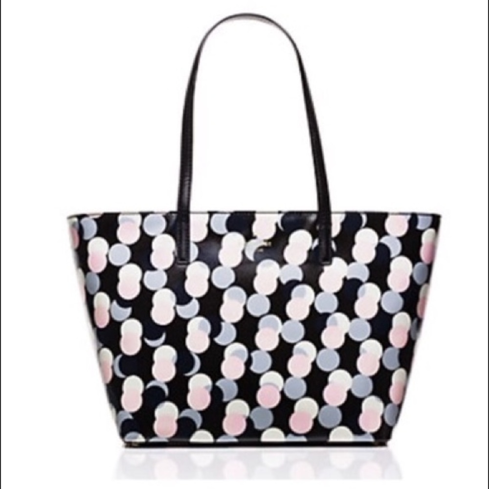 kate spade Black Tote with Pastel Pink and Light Blue Dot Pattern